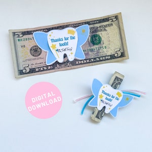 Titular del dinero del Hada de los Dientes para el inserto del dólar del diente perdido para la visita del Hada de los Dientes Decoración de último minuto Descarga imprimible para el dinero debajo de la almohada