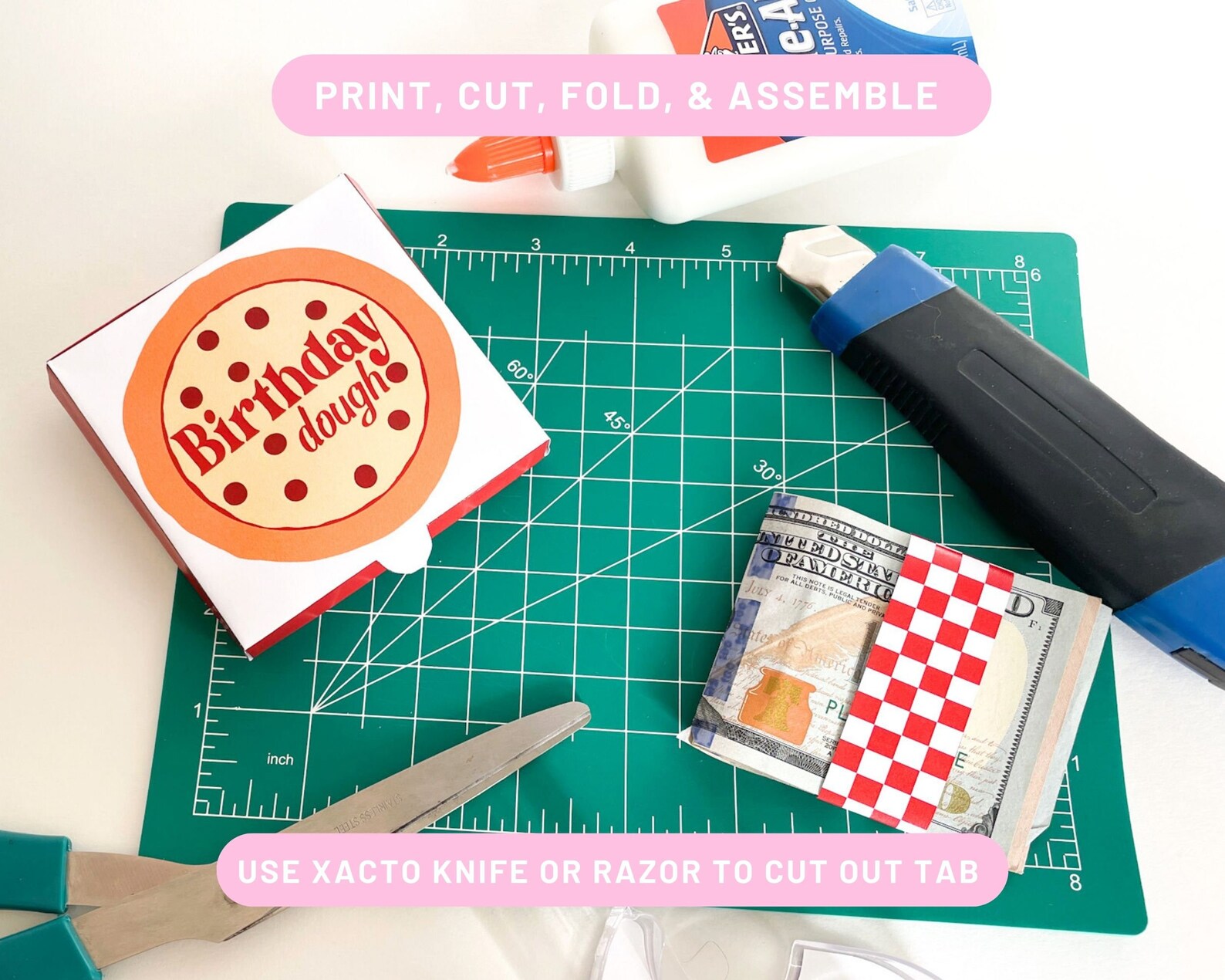 Birthday Money Pizza Box White and Red Dough Funny Money Holder Gift Printable Download for Last ...