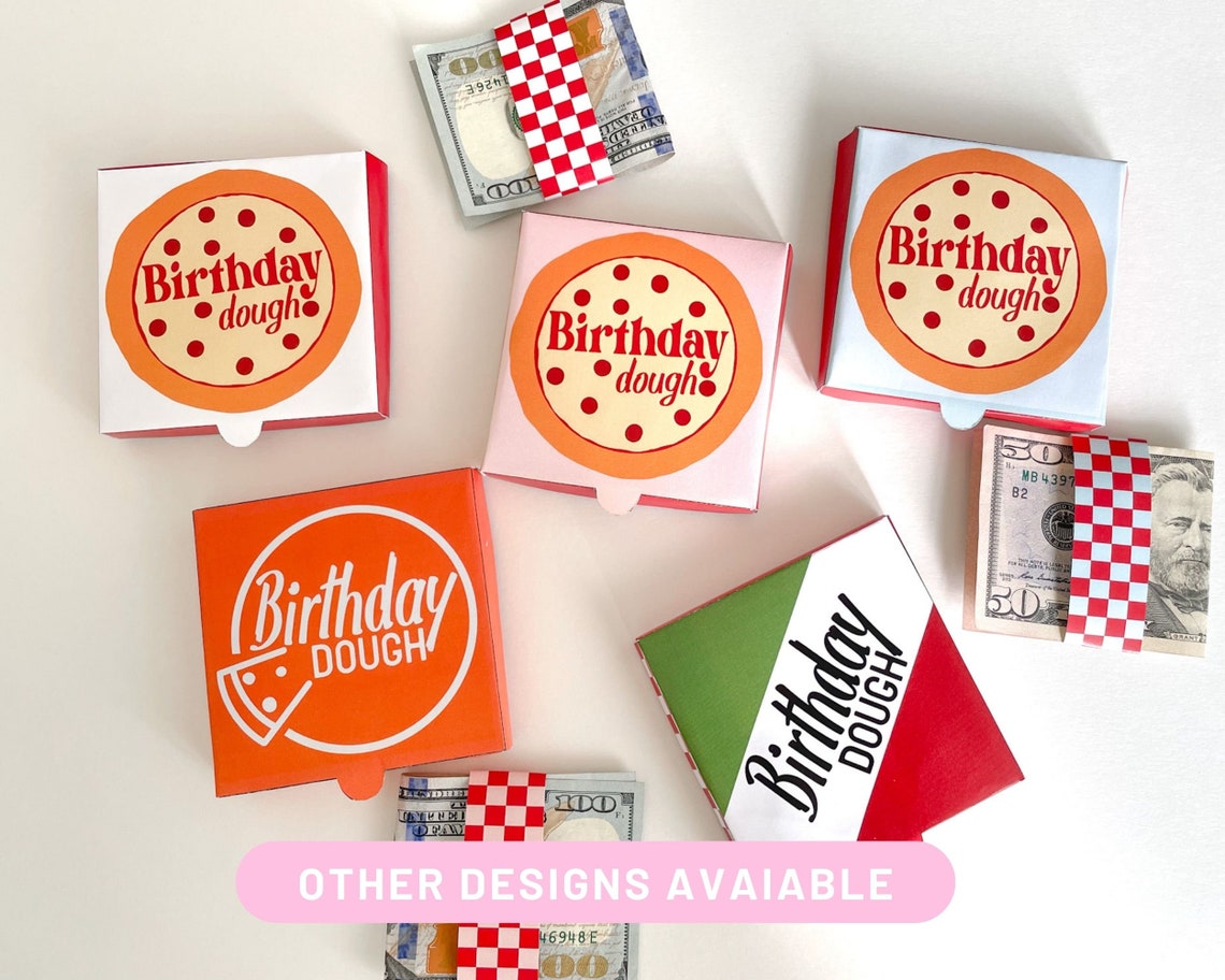 Birthday Money Pizza Box Blue and Red Dough Funny Money Holder Gift Printable Download for Him ...