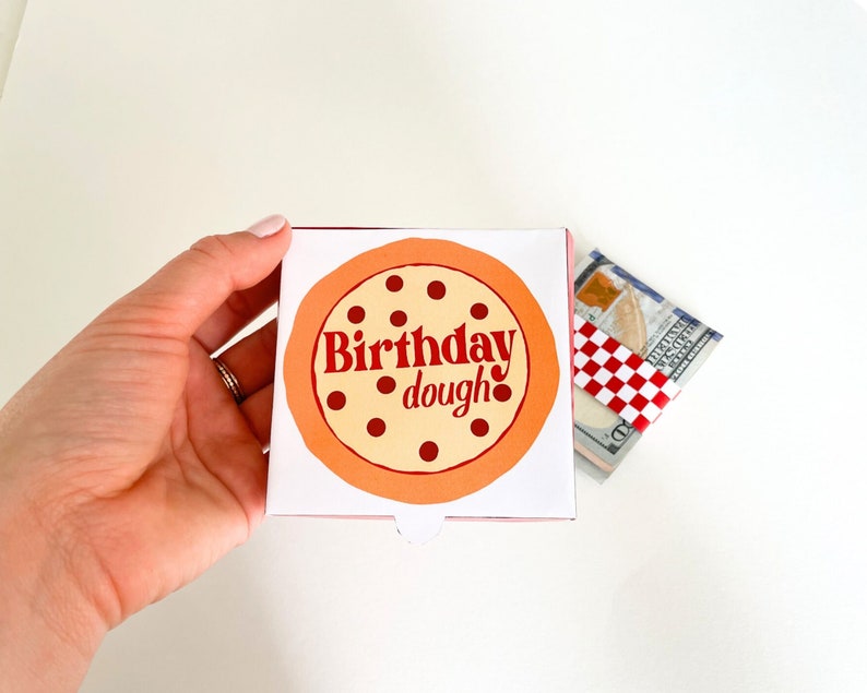 Birthday Money Pizza Box White and Red Dough Funny Money Holder Gift Printable Download for Last ...