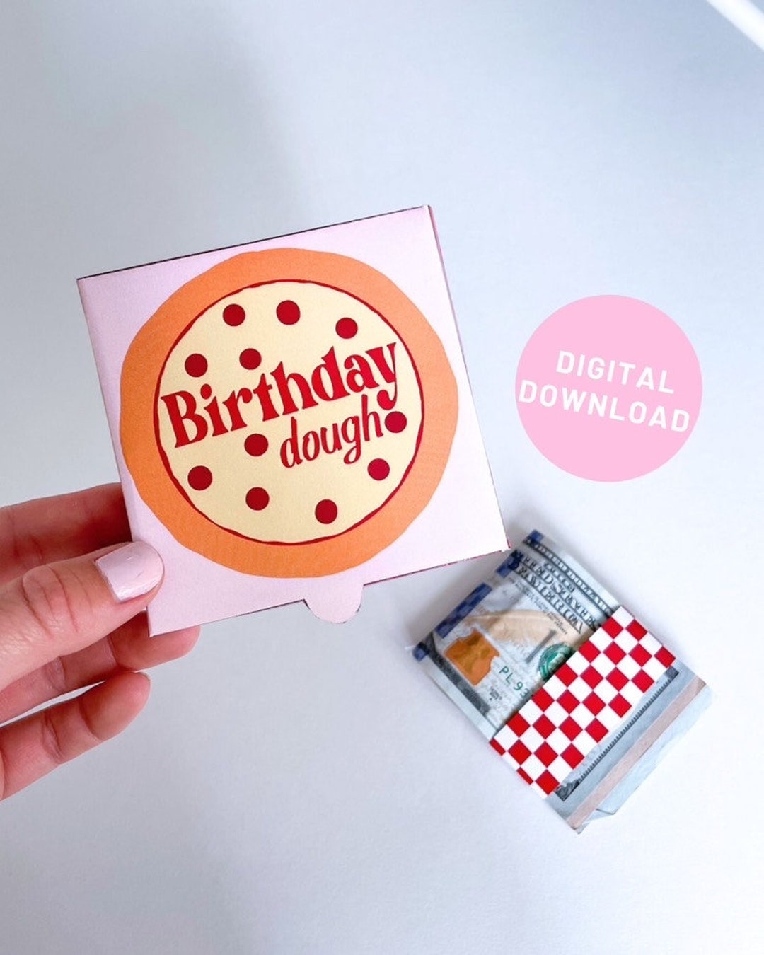 Birthday Money Pizza Box Pink and Red Dough Funny Money Holder Gift Printable Download for Her ...