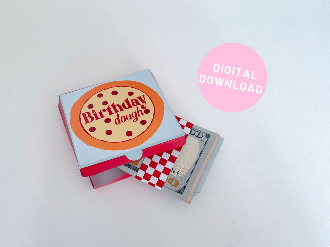 Birthday Money Pizza Box Blue and Red Dough Funny Money Holder Gift Printable Download for Him ...