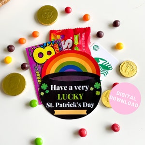 St Patricks Day Geschenkkarte oder Bonbonhalter für Klassenbevorzugungen oder Anerkennungsgeschenke Legen Sie Lotteriescheine oder Süßigkeiten für Freunde Lucky Rainbow ein