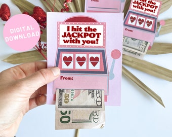 Money Gift Jackpot Printable Slot Machine Cash Holder for Him or Her Valentines and Anniversary Gift Card Insert Lottery Ticket