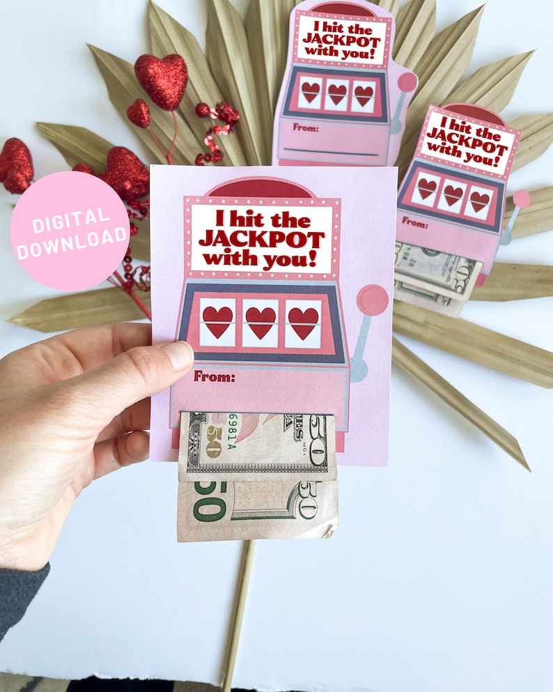 Money Gift Jackpot Printable Slot Machine Cash Holder for Him or Her