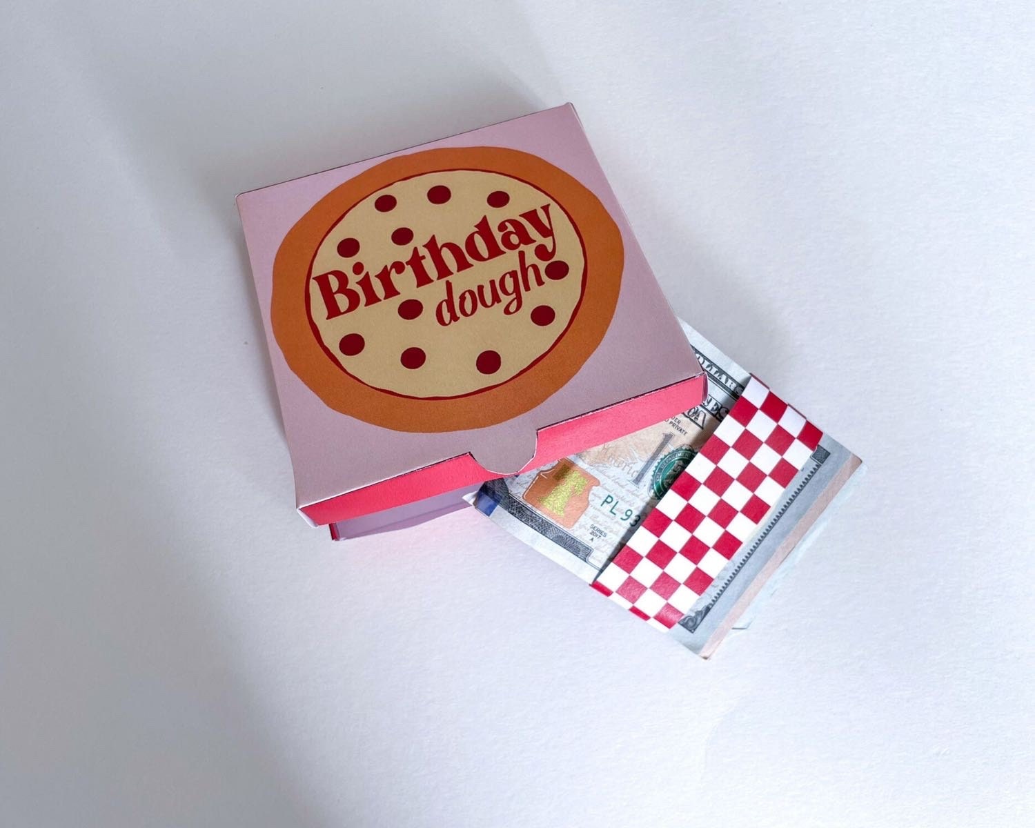 Birthday Money Pizza Box Pink and Red Dough Funny Money Holder Gift Printable Download for Her ...