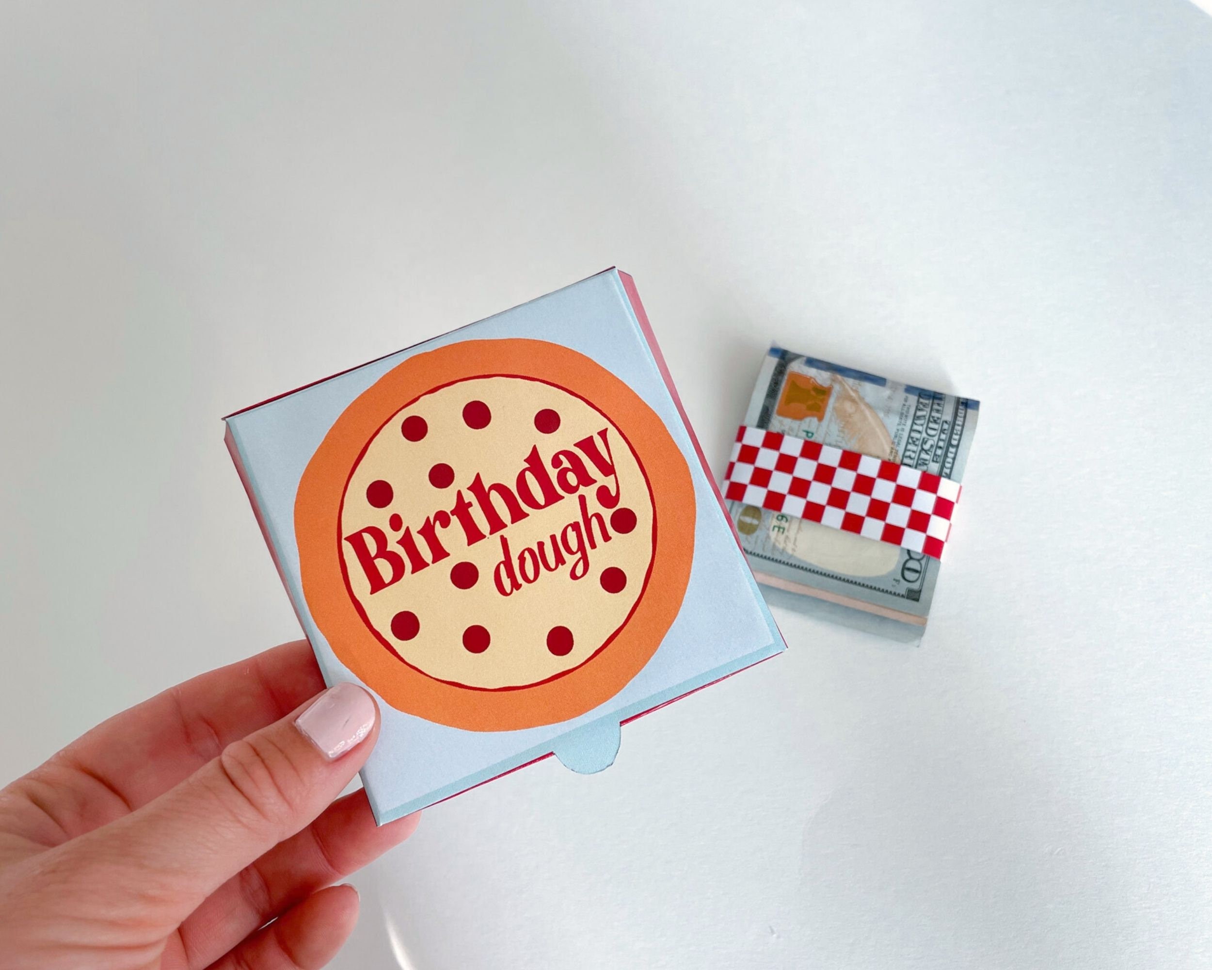 Birthday Money Pizza Box Blue and Red Dough Funny Money Holder Gift Printable Download for Him ...