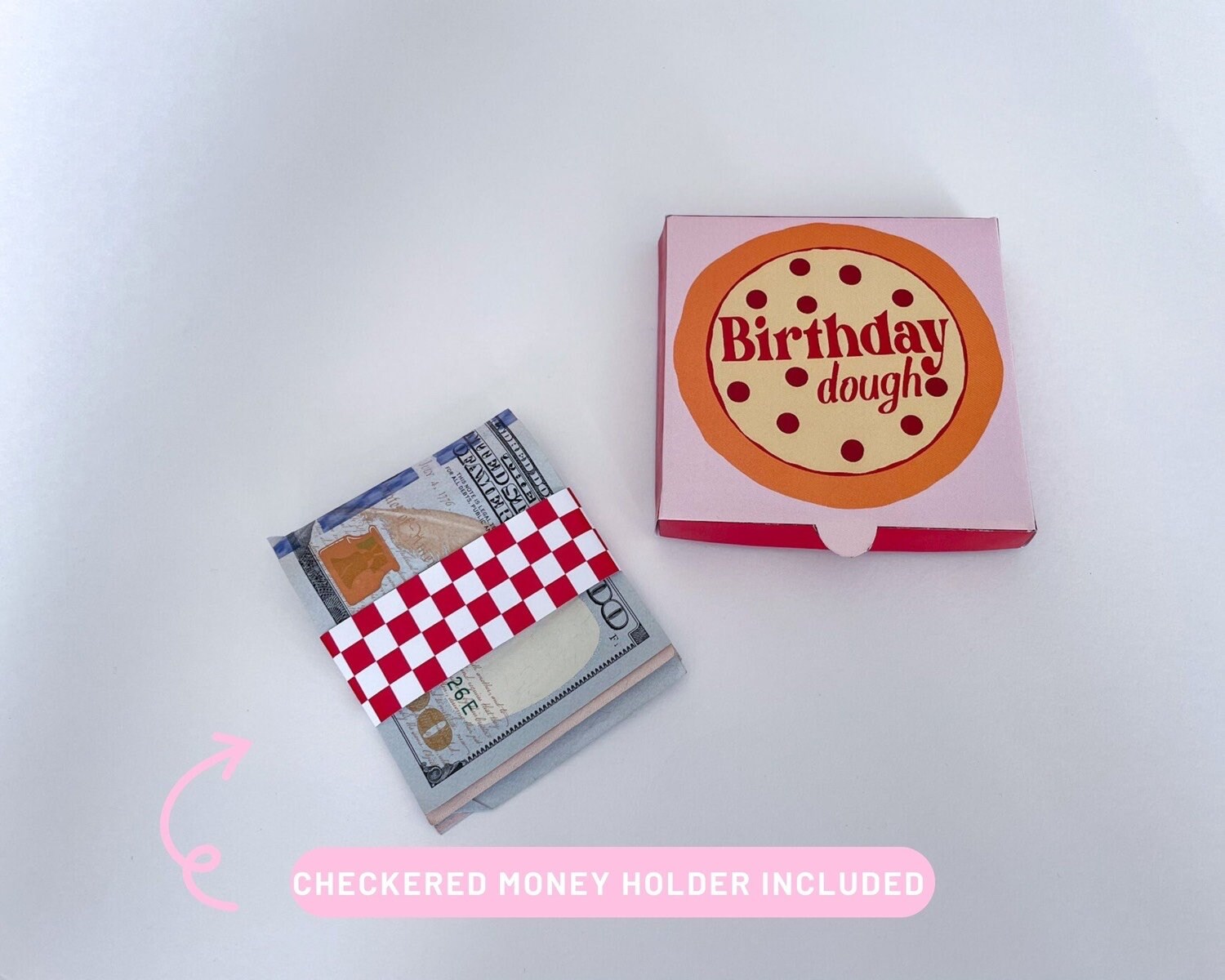 Birthday Money Pizza Box Pink and Red Dough Funny Money Holder Gift Printable Download for Her ...