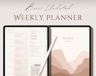 Basis Digitale Weekplanner | Ongedateerde maandelijkse en wekelijkse planner | Boho Minimalistische Planner voor iPad, Android-tablet, GoodNotes, Notability