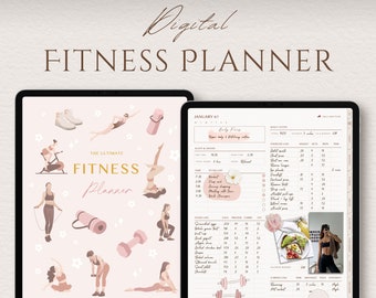 Planificateur de remise en forme numérique | Planificateur Glow Up | Planificateur d'exercices d'entraînement non daté pour la santé et la perte de poids | iPad, Android, GoodNotes, Notabilité