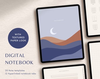 Digital Notebook | Hyperlinked Neutral Blue Pastel Minimalist Portrait Digital Notebook for iPad, Android Tablet, GoodNotes, & Notability