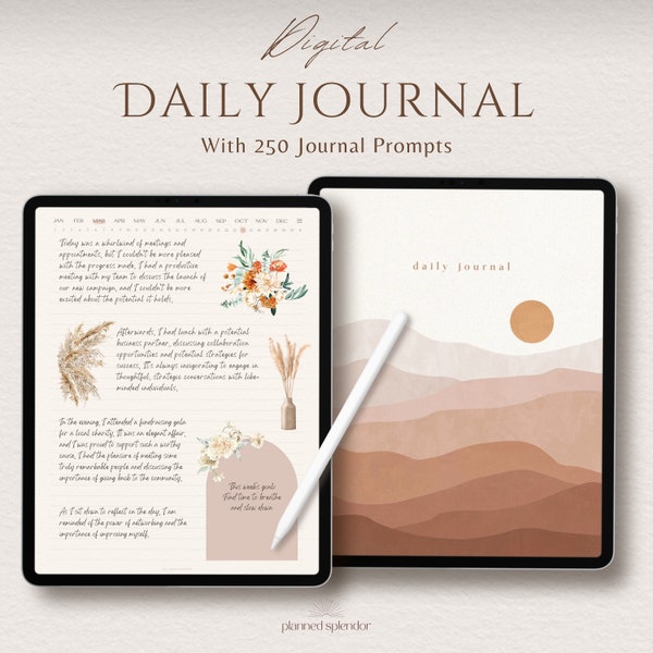 Digital Daily Journal | Portrait Minimalist Terracotta Abstract Boho Daily Journal for iPad, Android Tablet, GoodNotes, & Notability