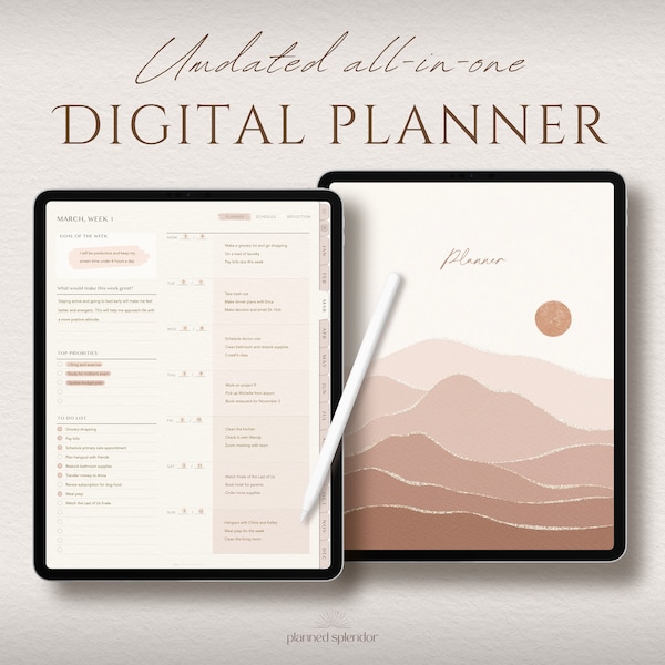 Digital Planner | All-in-One Undated Daily, Weekly, Monthly Minimalist Boho Terracotta Planner for iPad, Android, GoodNotes, Notability