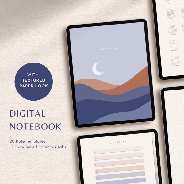 Digital Notebook | Hyperlinked Neutral Blue Pastel Minimalist Portrait Digital Notebook for iPad, Android Tablet, GoodNotes, & Notability