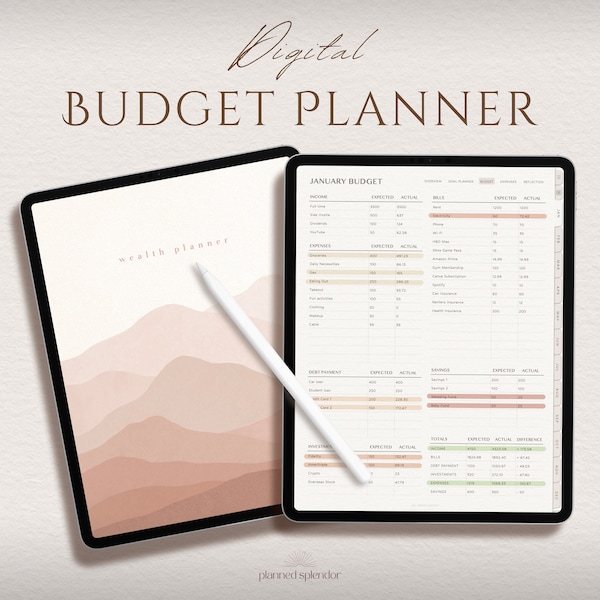 Planificateur budgétaire numérique | Planificateur minimaliste de chèques de paie mensuels et d'économies pour créer de la richesse sur iPad, Android GoodNotes & Notability