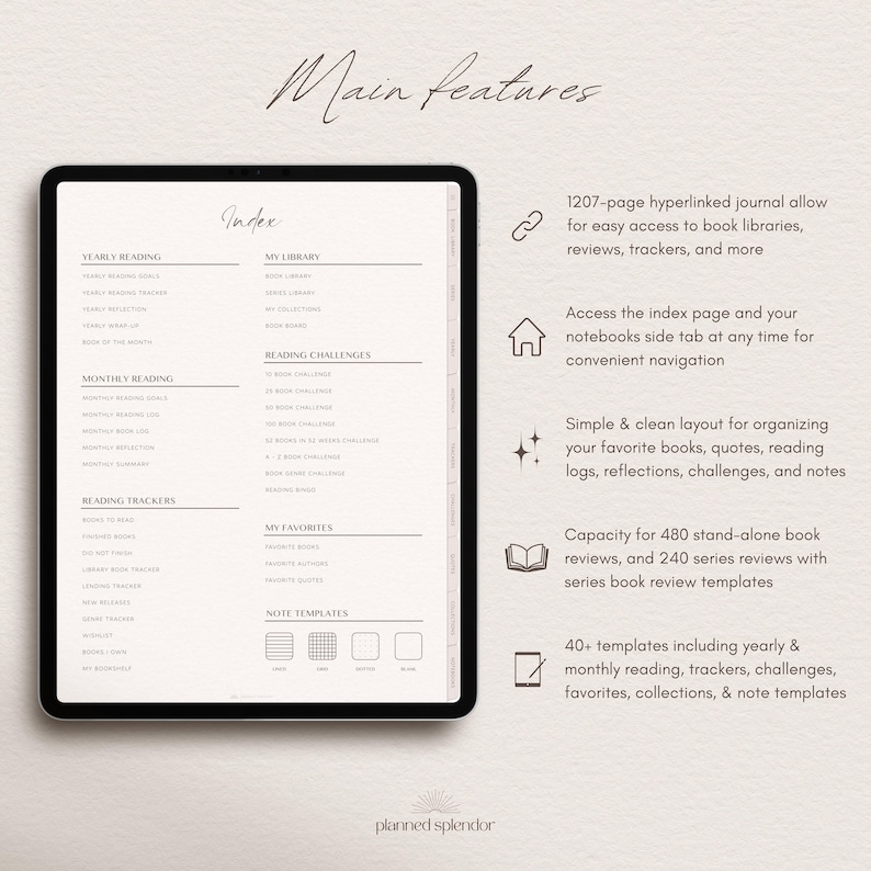 Digitales Lesetagebuch Wiederverwendbares minimalistisches Boho-Leseplaner-Tagebuch mit Buchrezension für iPad, Android-Tablet, GoodNotes und Notability Bild 2