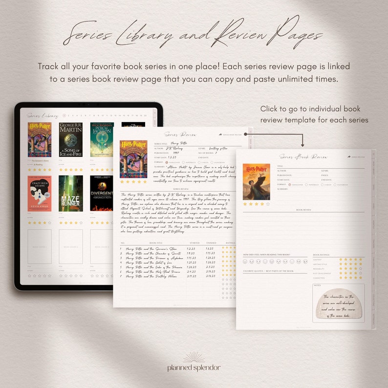 Diario di lettura digitale/Diario di pianificazione di lettura boho minimalista riutilizzabile con recensione di libri per iPad, tablet Android, GoodNotes e Notability immagine 4