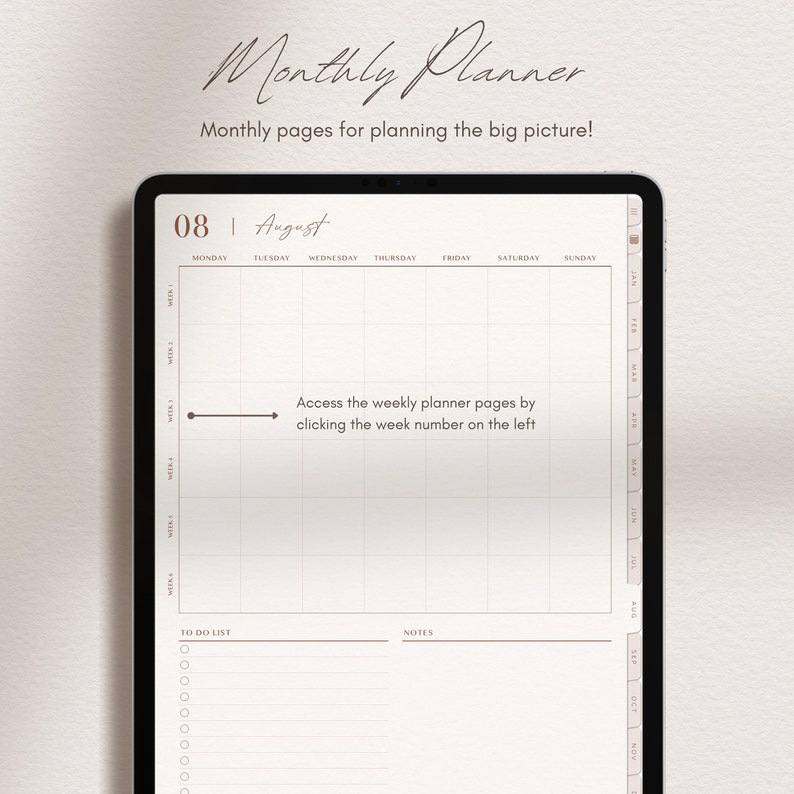 Basic Digital Weekly Planner Undated Monthly & Weekly Planner Boho Minimalist Planner for iPad, Android tablet, GoodNotes, Notability zdjęcie 4