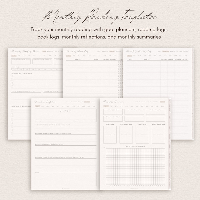 Digitaal leestijdschrift Herbruikbaar minimalistisch Boho Reading Planner Journal met boekrecensie voor iPad, Android-tablet, GoodNotes & Notability afbeelding 6