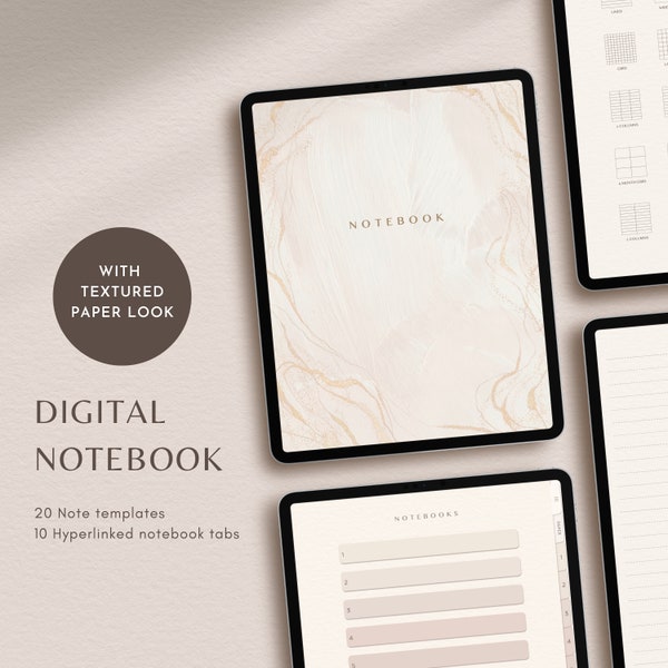 Digital Notebook | Hyperlinked Neutral Minimalist Portrait Digital Notebook for iPad, Android Tablet, GoodNotes, & Notability