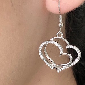 Rhinestone Heart Necklace and Earring Set