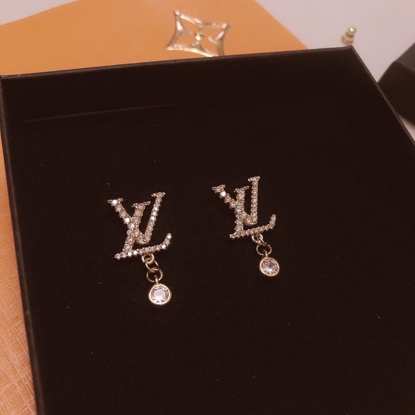 Rhinestone Dangle Initial Earrings