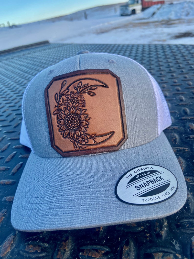 Tooled Leather Trucker Hat Etsy