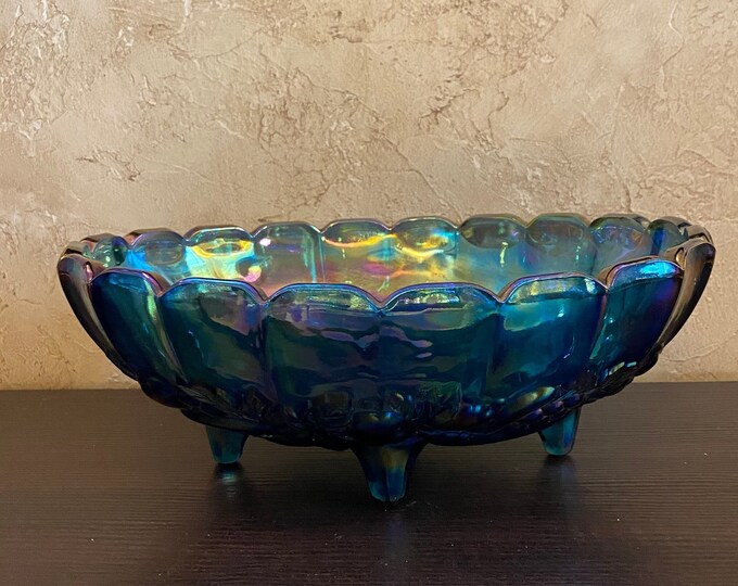 Vintage Indiana Blue Carnival Glass Fruit Bowl Etsy