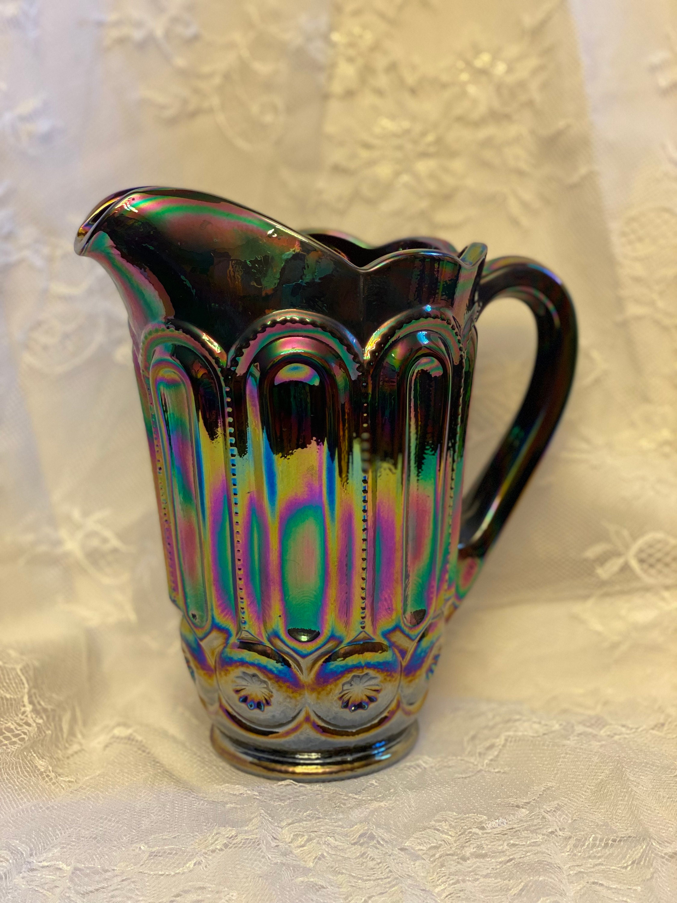 LE Smith Amethyst Carnival Moon and Star Pitcher - Etsy