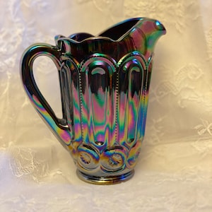 LE Smith Amethyst Carnival Moon and Star Pitcher