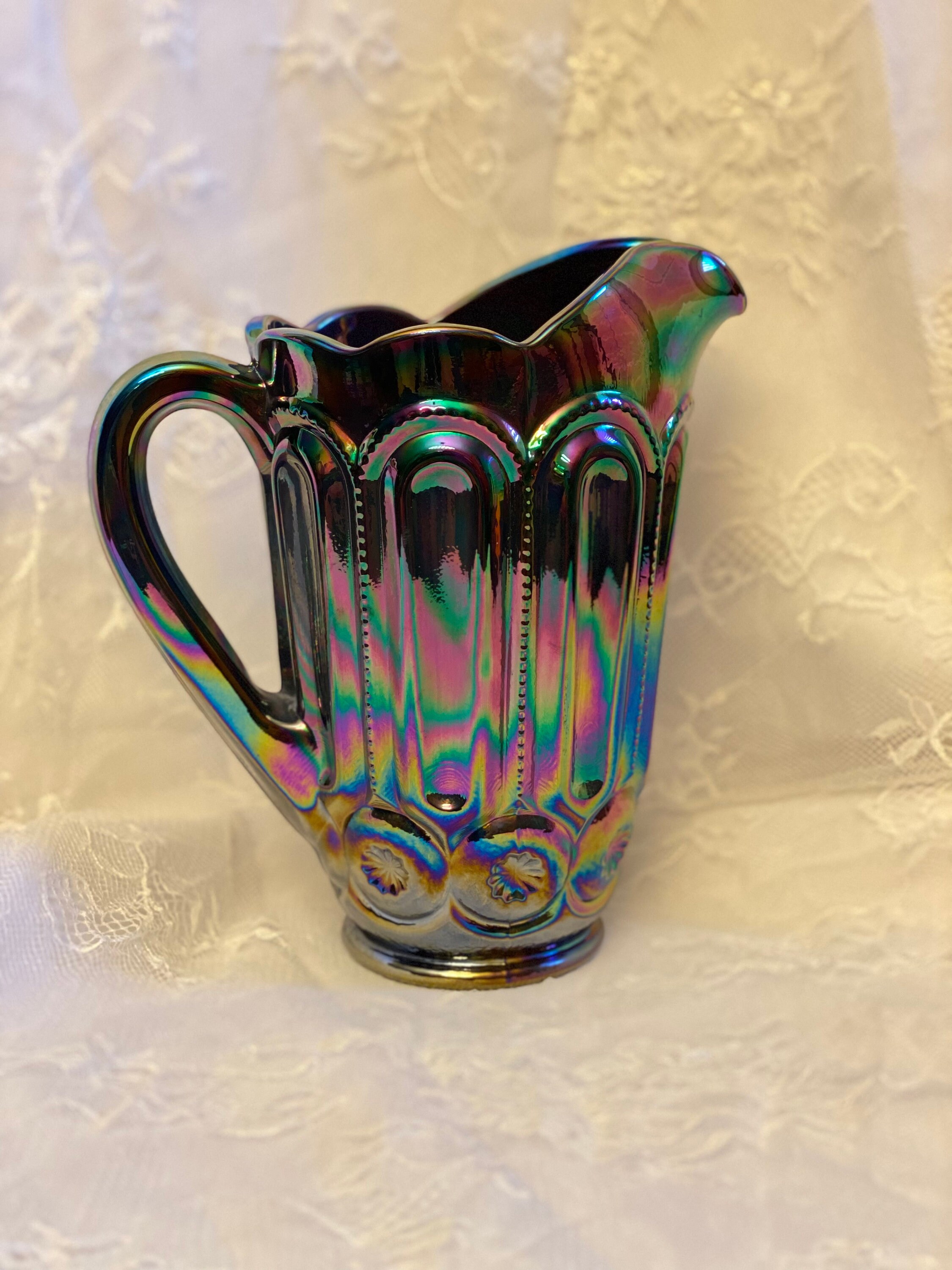 LE Smith Amberina Glass Pitcher Candle Holder 13”