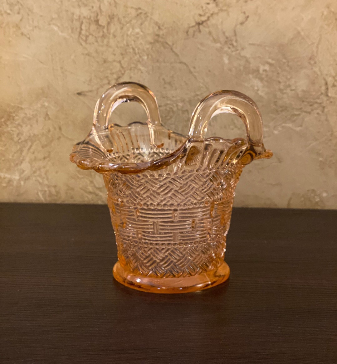 Dugan Peach Pink Depression Glass Basket Etsy