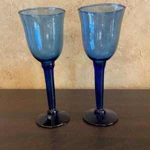 Set of 2 Vintage Handblown Cobalt Wine Glasses