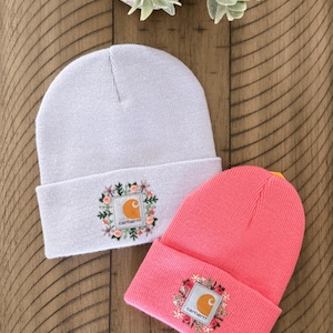 Hand Embroidered Carhartt Beanie | Floral Carhartt Hat | Custom Beanie for Women | Adult, Youth & Toddler | Rustic Cozy Cottagecore Gift