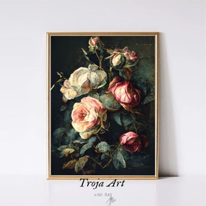 TROJA’S PICK (special discount)  Moody Dark Floral Vintage Print | PRESENCE | Dark Academia | Still Life Painting | Downloadable Printable|