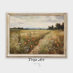 TROJA’S PICK (special discount)  Spring Meadow | Vintage Landscape Print | Country Field | The Path | Wildflower Landscape Oil Painting