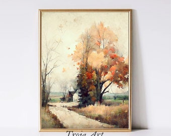 TROJA’S PICK (special discount)  Vintage Autumn Landscape | Water Color | Living Room Wall Decor Digital Download A Fall Day in the Farm |