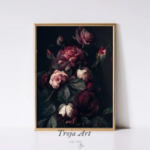 PRINTABLE Moody Dark Academia Digital Download | Color Of LOVE| Dark Floral Print | Oil Painting | Downloadable Vintage Print | Antique