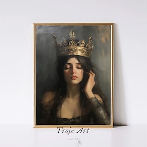TROJA’S PICK (special discount) Moody Dark Academia Oil Painting | Crown-That Moment | Vintage Portrait| Downloadable Printable Digital Art