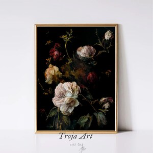 PRINTABLE Moody Dark Floral Vintage Print | WHITE ROSE | Dark Academia Digital Download | Still Life Oil Painting | Downloadable Print Art