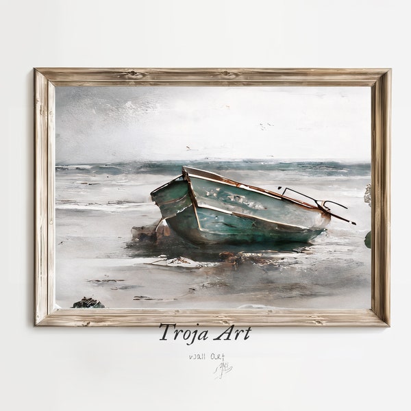 TROJA'S PICK (réduction spéciale) Bateau abandonné Bord de mer | Art de bateau abandonné | IMPRIMABLE | Peinture à l'huile | bateau ancien |