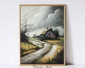 PRINTABLE Nordic Farmhouse Landscape Painting | Vintage Neutral Printable Wall Art | Oil painting | Art Painting Downloadable Prints