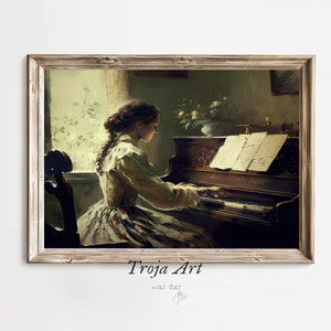 TROJA’S PICK (special discount)  Rustic Moody Vintage Oil Painting Young Pianist Girl Oil Painting | Vintage Oil Dark Digital PRINTABLE |