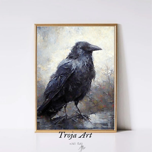 Un cuervo ciego, pintura al óleo, arte de pared descargable, arte de pared imprimible gótico vintage, arte de pared imprimible, descargable.