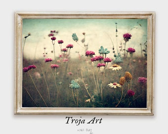 TROJA'S PICK (remise spéciale) peinture à l'huile de paysage de champ de fleurs sauvages, impression d'art de paysage vintage, art mural champ de pays numérique