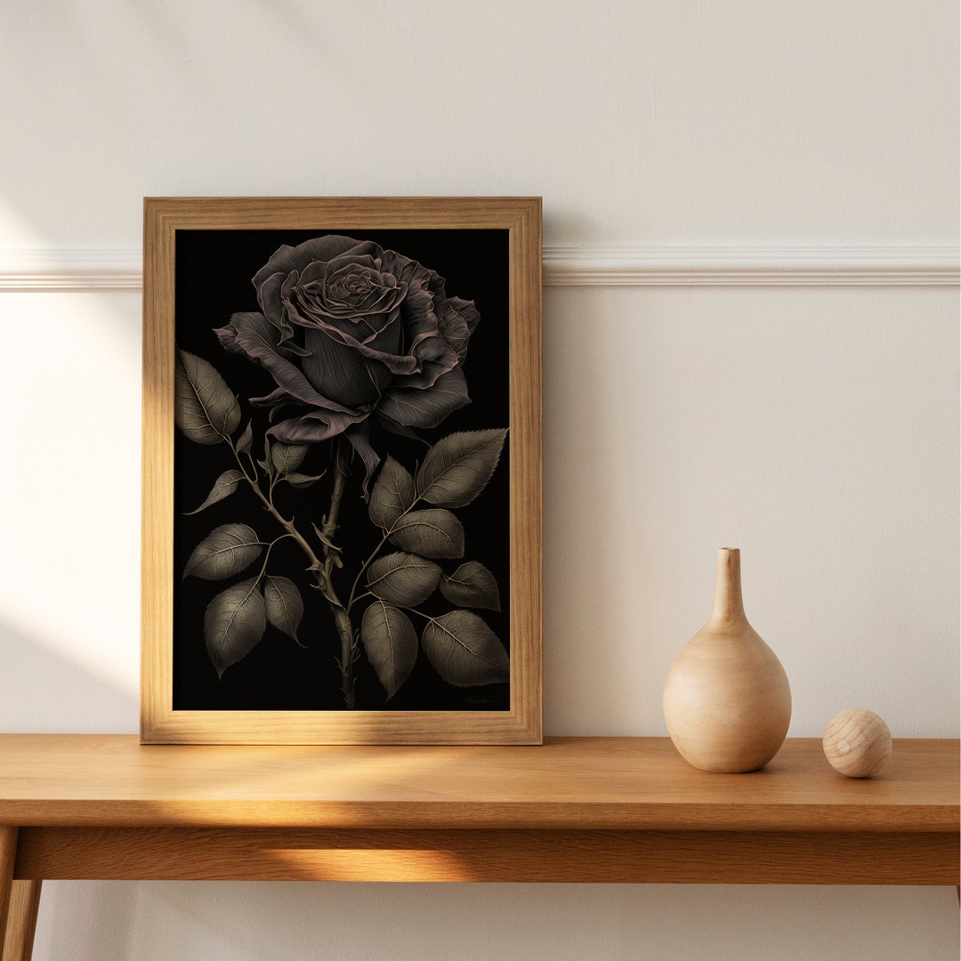 Black Rose Dark Academia Wall Art PRINTABLE Black Rose Digital Wall Art ...