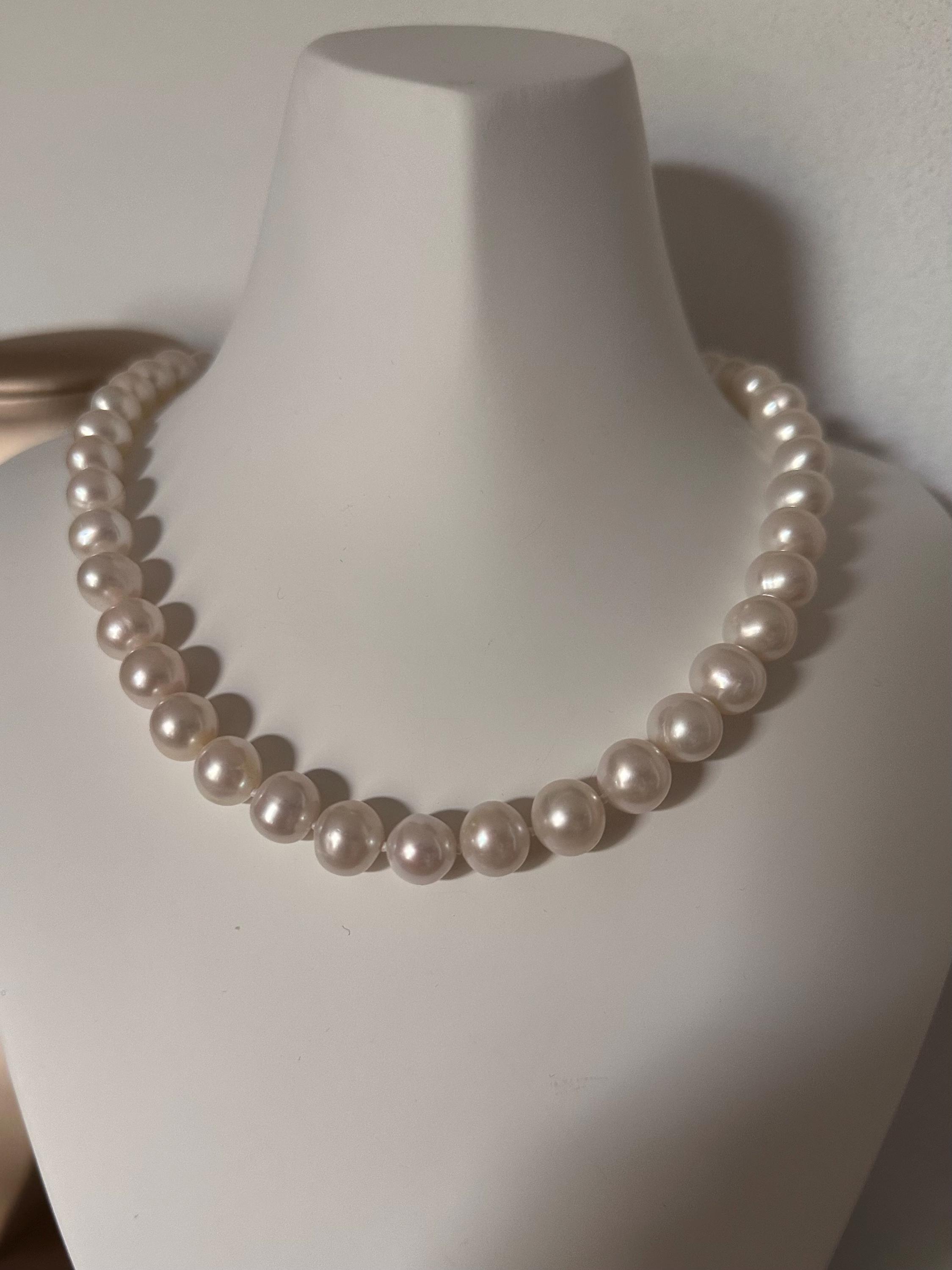 Classic Large Pearl Beads Necklace - Genuine All-Nacre 10.5-11mm Freshwater Pearl Beaded Necklace / Non-Nucleated / Nucleus-Free Pearl S925