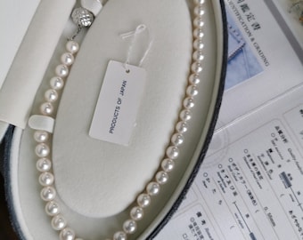 Collar de perlas de agua salada japonesas Akoya Rose de 7,5-8 mm con certificado PSL y cierre clásico acolchado estilo Chanel de S925.