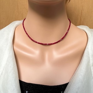 Natural Ruby Square-Cut Beads Necklace with Silver Clasp - Red Natural Mine Gemstone Birthstone