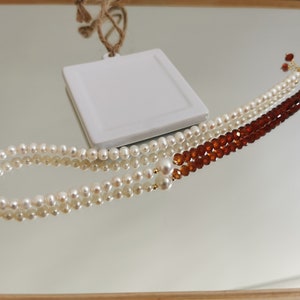 Orange Garnet and Freshwater Non-nucleated Pearl Necklace